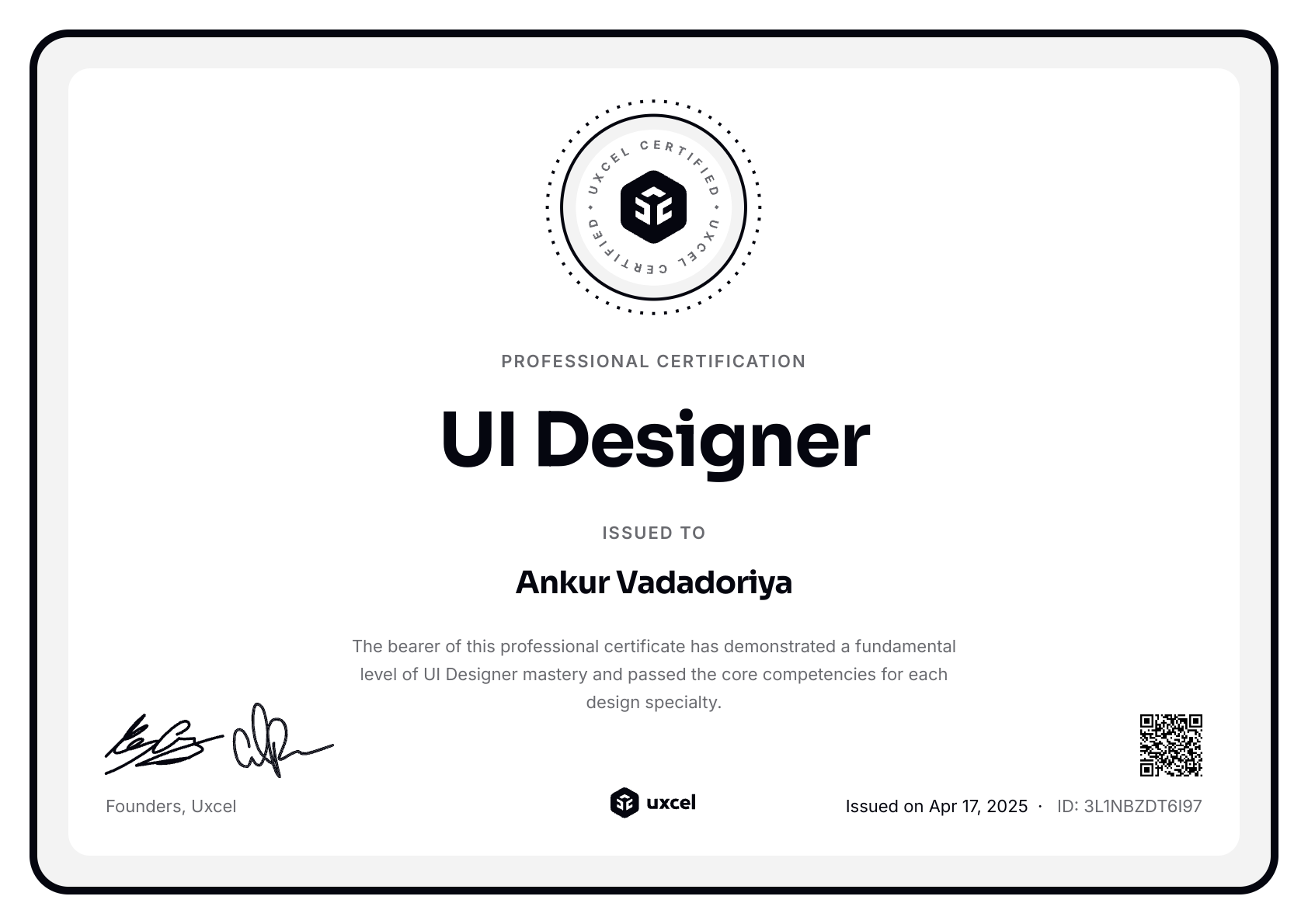 Ankur Vadadoriya's certificate